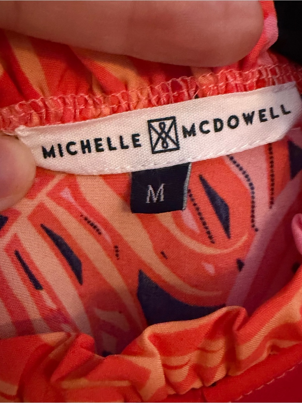 Michelle McDowell Tropical Palm Print Ruffle Shift Dress Pink Orange Medium - Picture 9 of 10